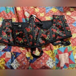 Romantic Red & Black Rose Print Corset Top
